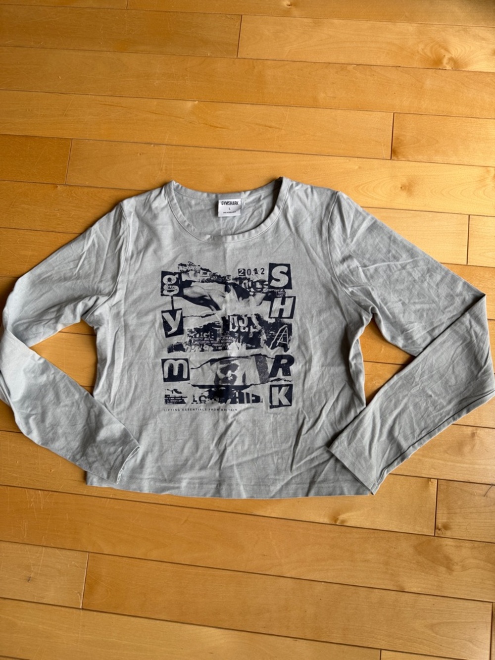 Gymshark Gray Long Sleeve Graphic Tee with Navy Print